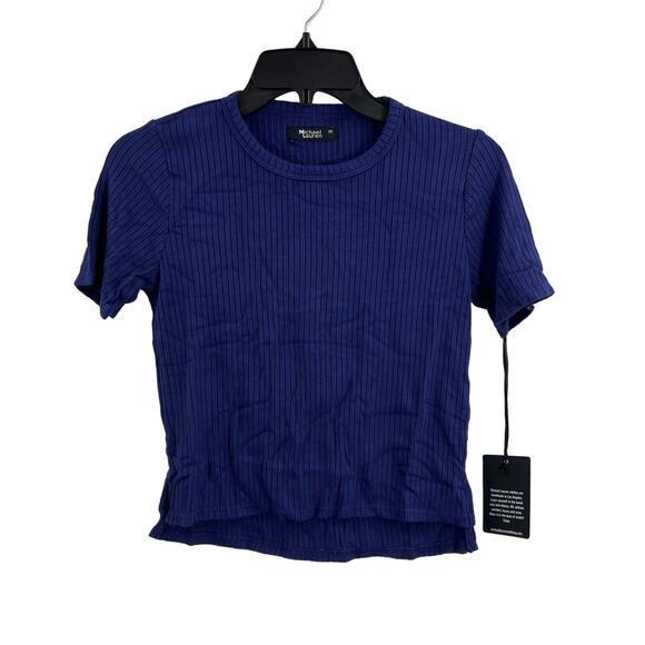 Michael Lauren Clifford Blue Short Sleeve Cropped Tee XS New - Picture 1 of 4